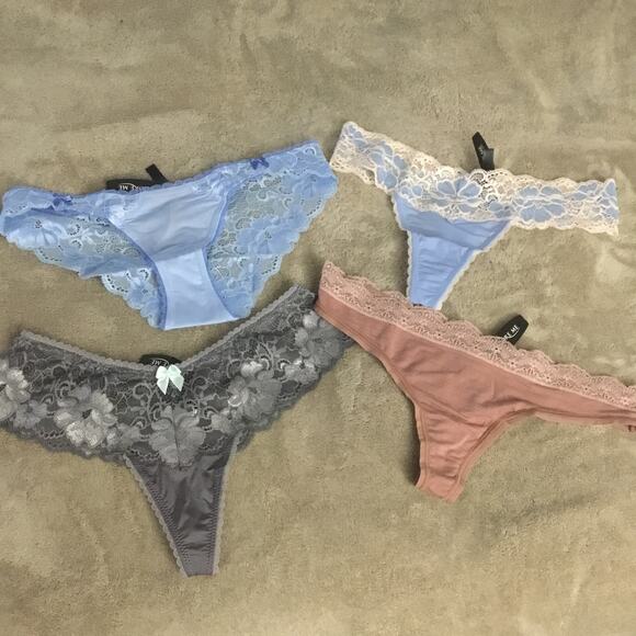 Lot of 4 ADORE Thongs Baby Blue, Grey, Brick Lace Detail Sz Xs - Picture 1 of 5